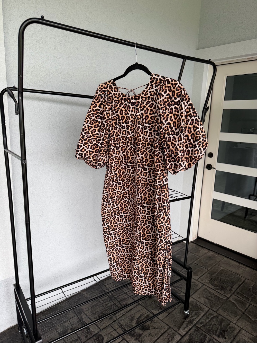 H&M Leopard Print Puff Sleeve Midi Dress - Brown/Tan